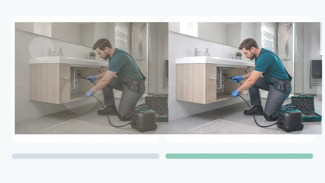 Vorher-Nachher Servicebild für Sanitär- und Abflussservice
